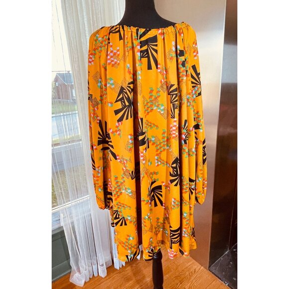 Vintage 70s oversized blouse, puffy sleeves top, yellow black green orange - Picture 7 of 9